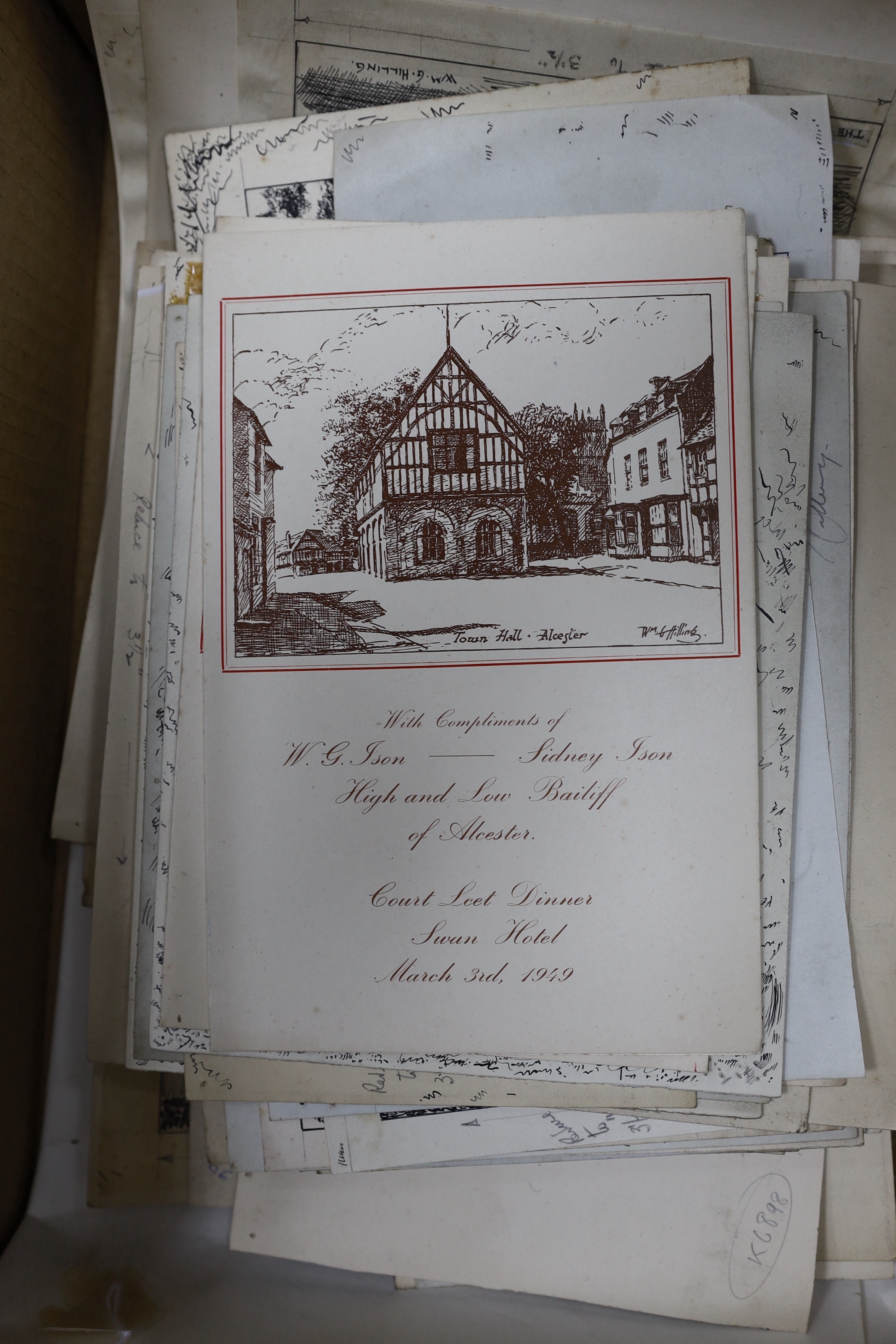 William Hilling (20th. C) large collection of pen and ink sketches, English landscapes and scenes, most signed and inscribed, together with various printed booklets depicting his work